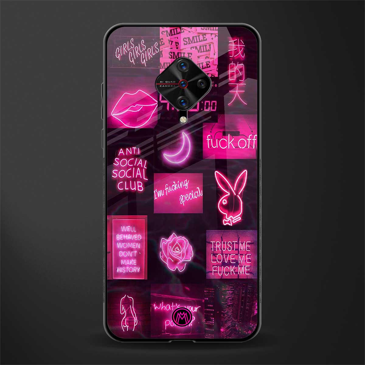black pink aesthetic collage glass case for vivo s1 pro image