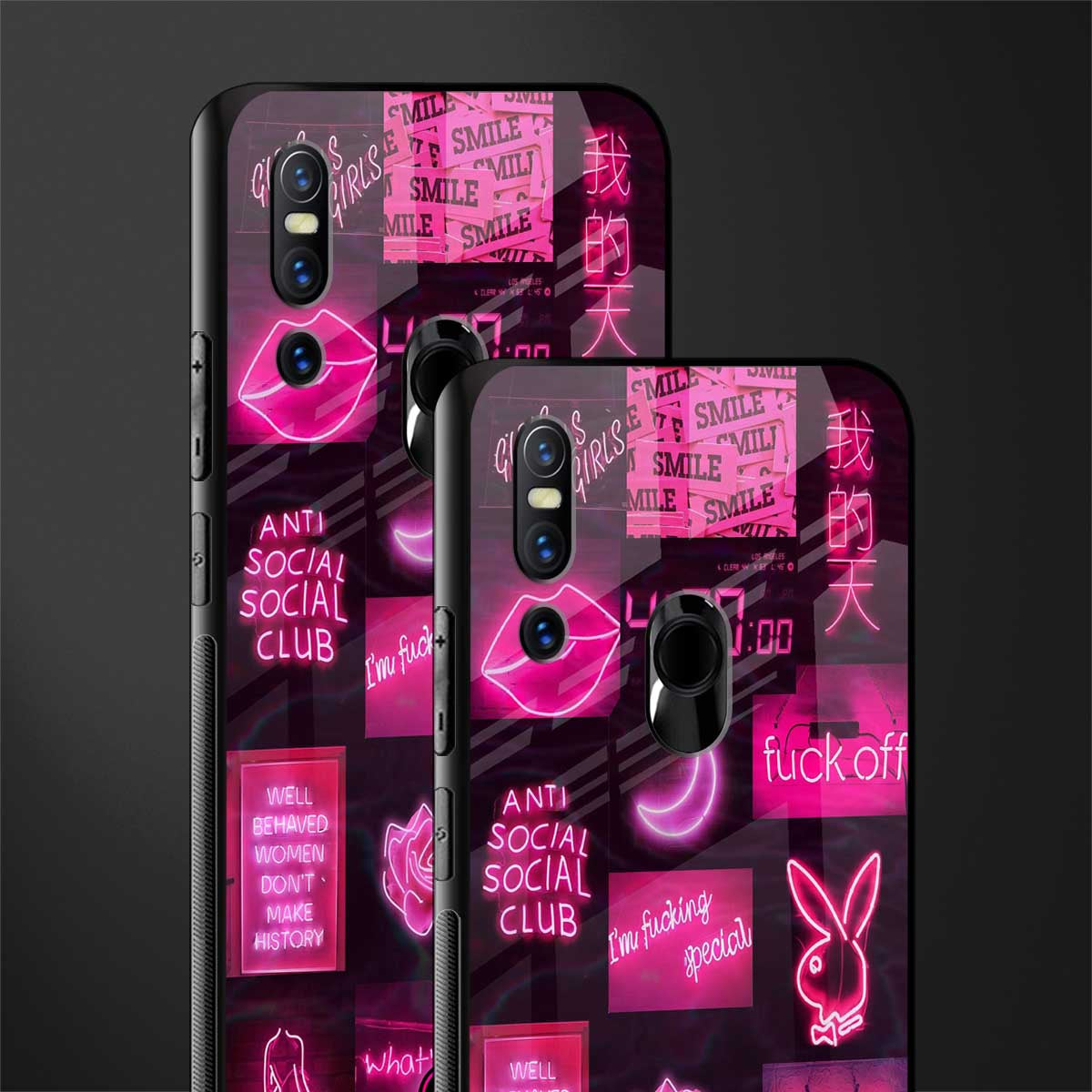 black pink aesthetic collage glass case for vivo v15 image-2