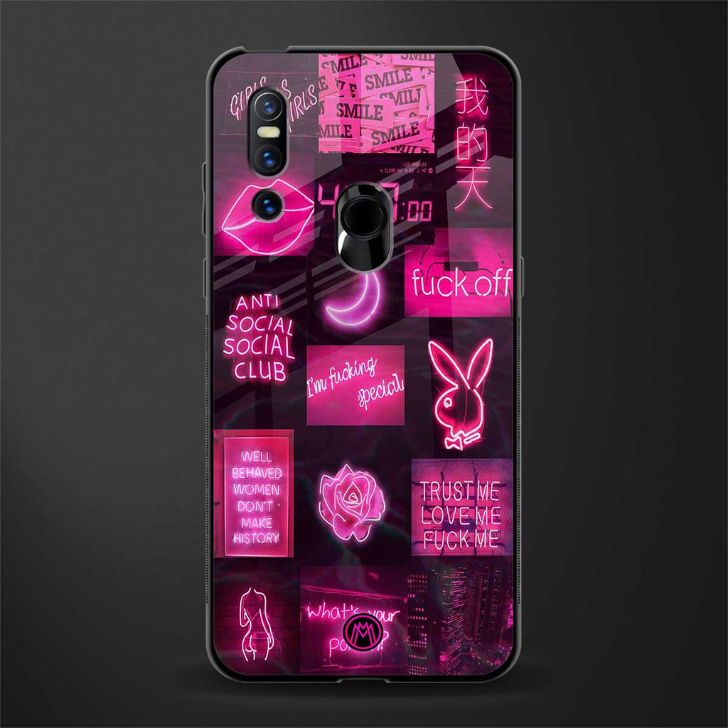 black pink aesthetic collage glass case for vivo v15 image