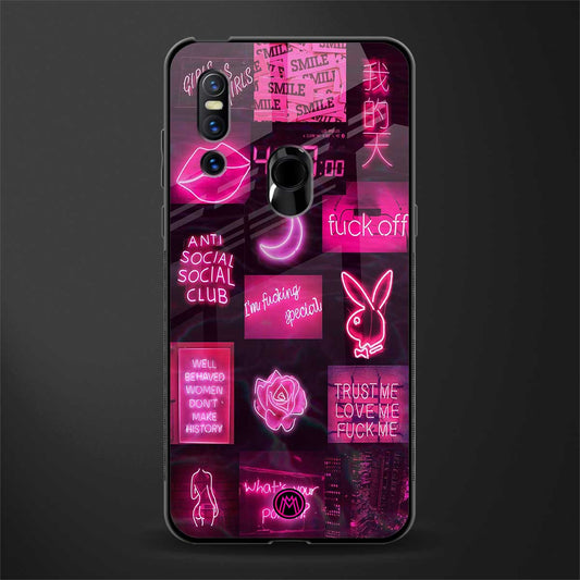 black pink aesthetic collage glass case for vivo v15 image