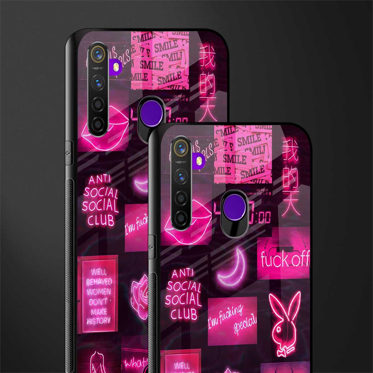 black pink aesthetic collage glass case for realme 5s image-2