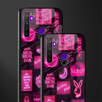black pink aesthetic collage glass case for realme 5s image-2