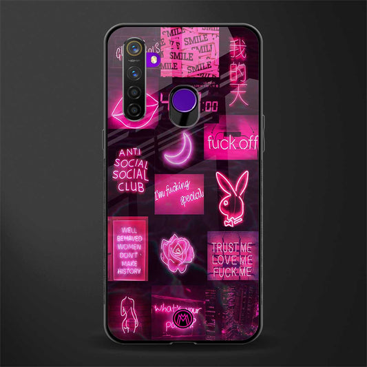 black pink aesthetic collage glass case for realme 5s image