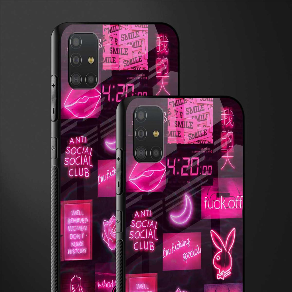 black pink aesthetic collage glass case for samsung galaxy a51 image-2