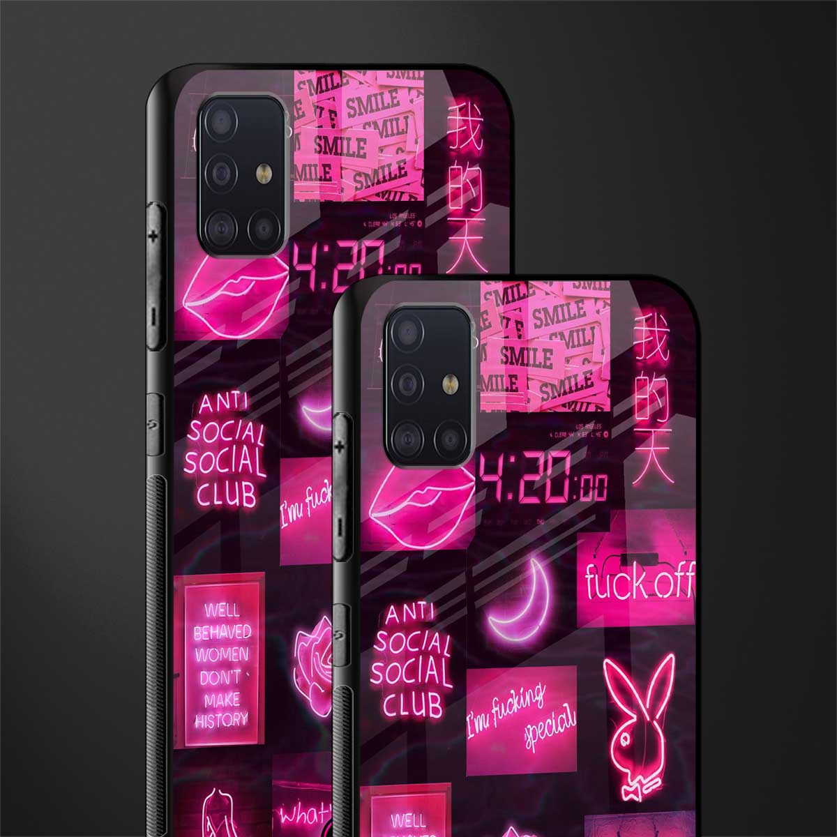 black pink aesthetic collage glass case for samsung galaxy a71 image-2