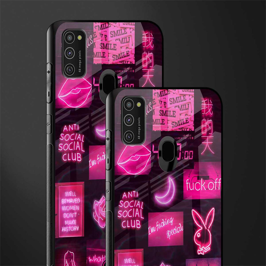 black pink aesthetic collage glass case for samsung galaxy m21 image-2