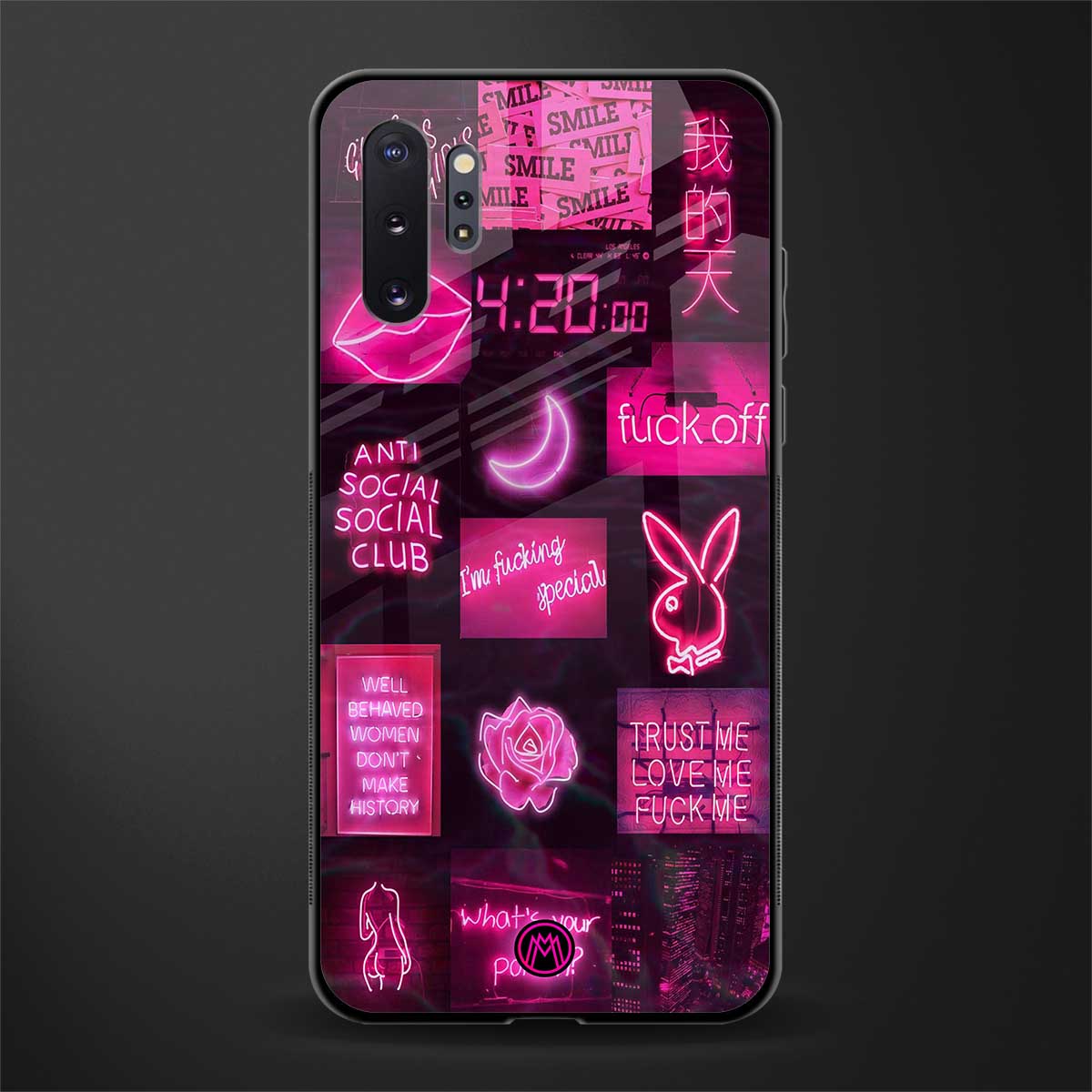 black pink aesthetic collage glass case for samsung galaxy note 10 plus image