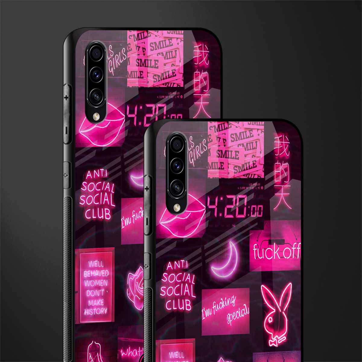 black pink aesthetic collage glass case for samsung galaxy a70 image-2