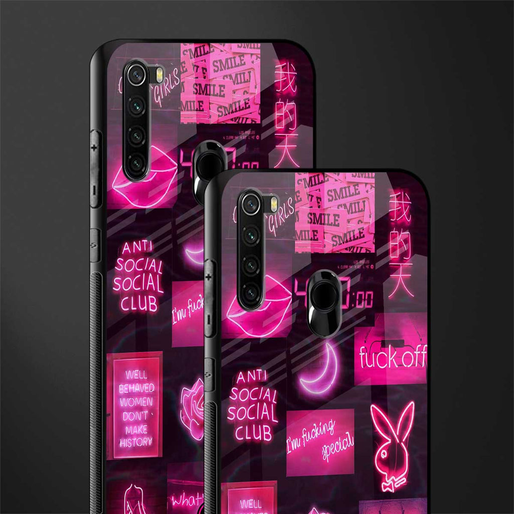 black pink aesthetic collage glass case for redmi note 8 image-2
