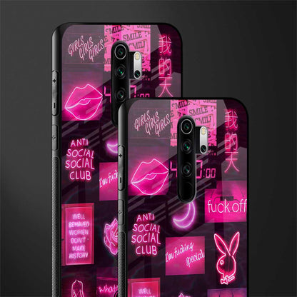black pink aesthetic collage glass case for redmi note 8 pro image-2