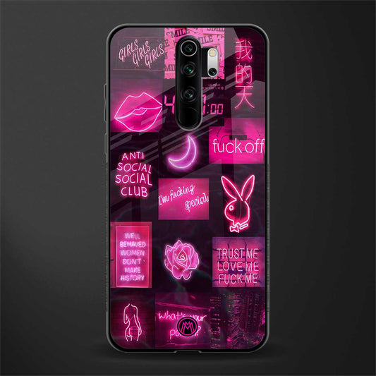 black pink aesthetic collage glass case for redmi note 8 pro image