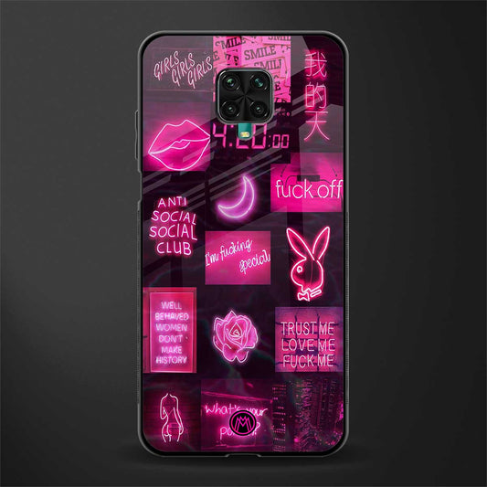 black pink aesthetic collage glass case for redmi note 9 pro image