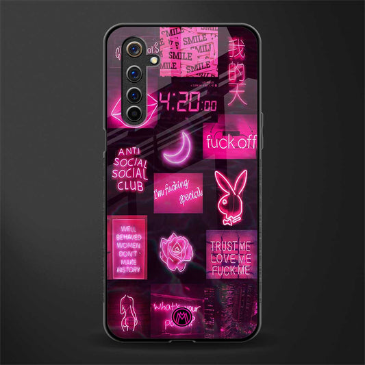 black pink aesthetic collage glass case for realme 6i image