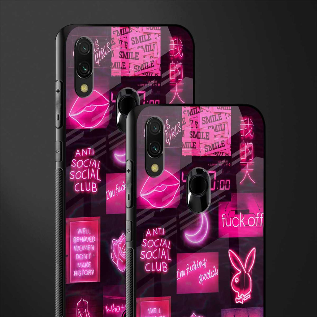 black pink aesthetic collage glass case for redmi note 7 image-2