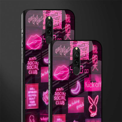 black pink aesthetic collage glass case for redmi 8 image-2