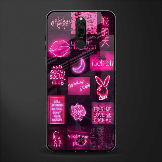 black pink aesthetic collage glass case for redmi 8 image