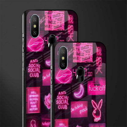 black pink aesthetic collage glass case for redmi 6 pro image-2
