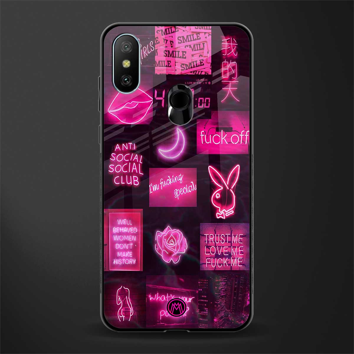 black pink aesthetic collage glass case for redmi 6 pro image