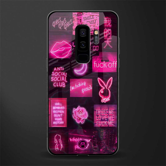 black pink aesthetic collage glass case for samsung galaxy s9 plus image