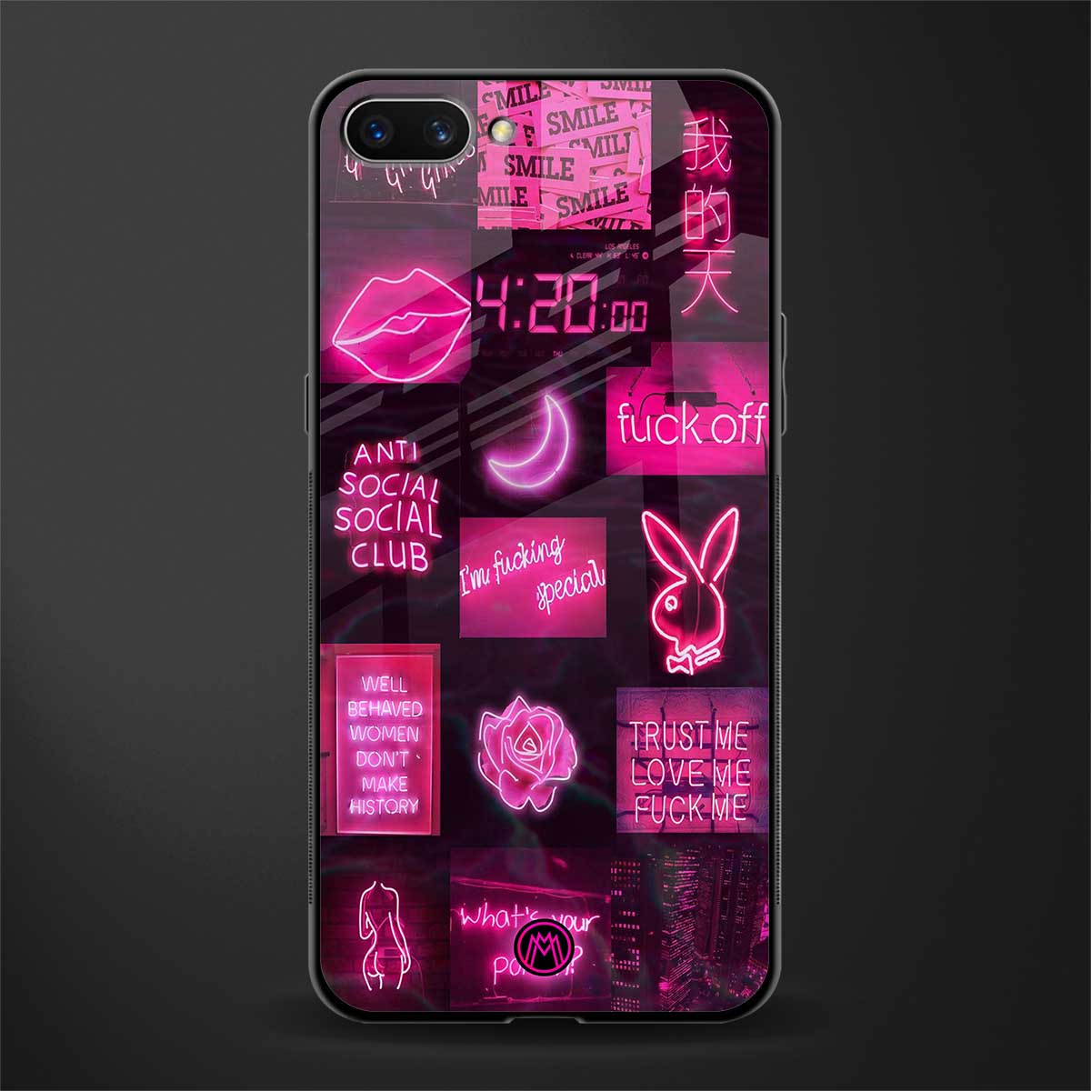 black pink aesthetic collage glass case for realme c1 image