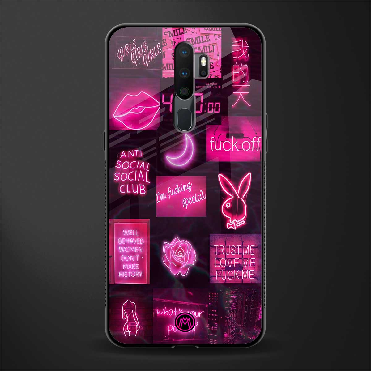 black pink aesthetic collage glass case for oppo a5 2020 image