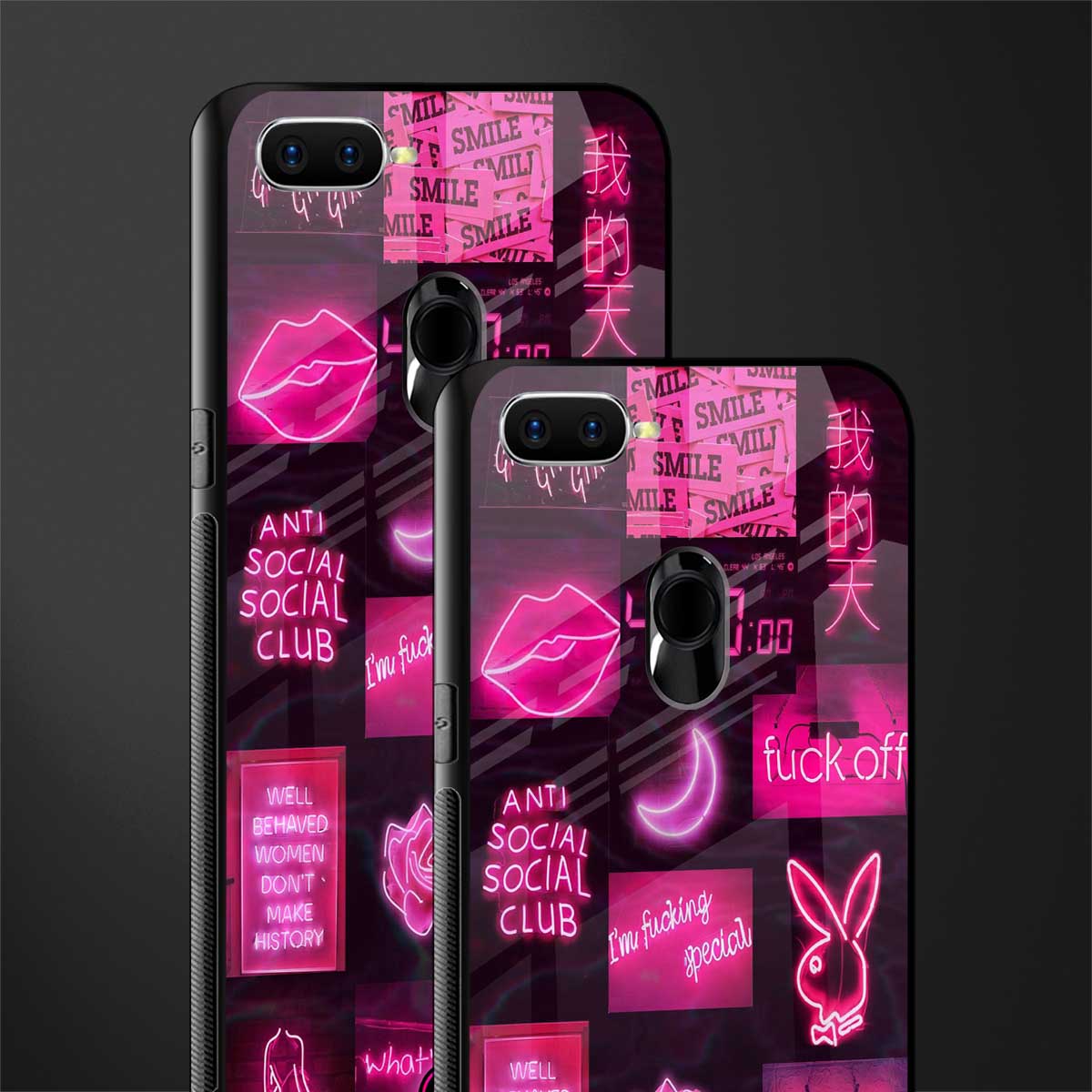 black pink aesthetic collage glass case for oppo a7 image-2