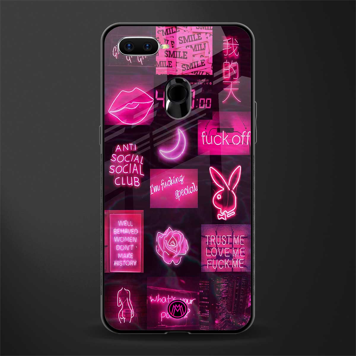 black pink aesthetic collage glass case for oppo a7 image