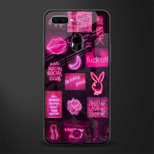 black pink aesthetic collage glass case for oppo a5s image