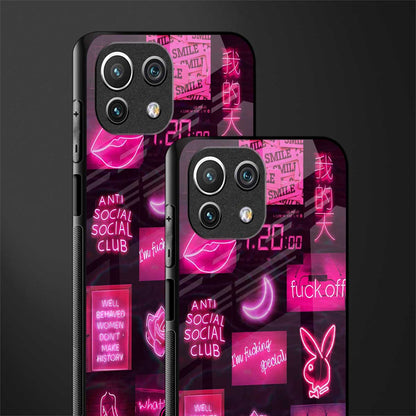 black pink aesthetic collage glass case for mi 11 lite image-2