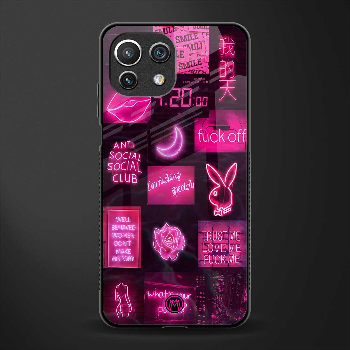 black pink aesthetic collage glass case for mi 11 lite image