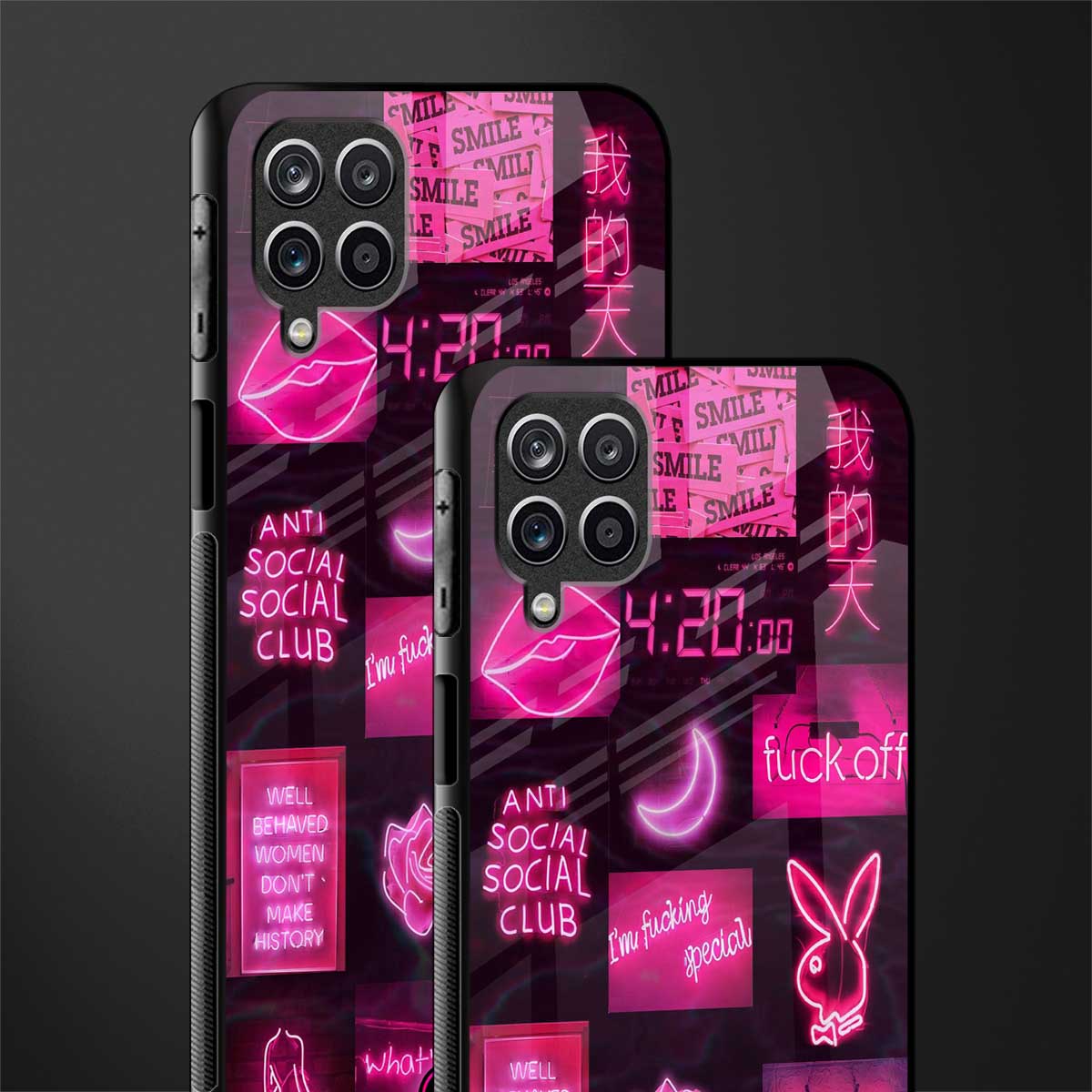 black pink aesthetic collage back phone cover | glass case for samsung galaxy a22 4g