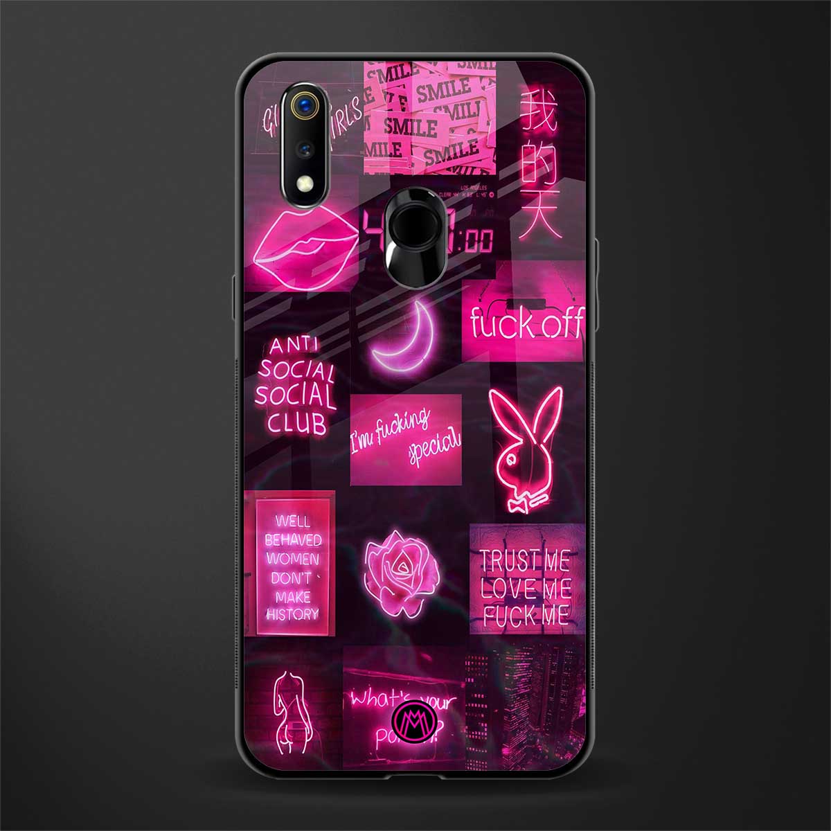 black pink aesthetic collage glass case for realme 3 pro image
