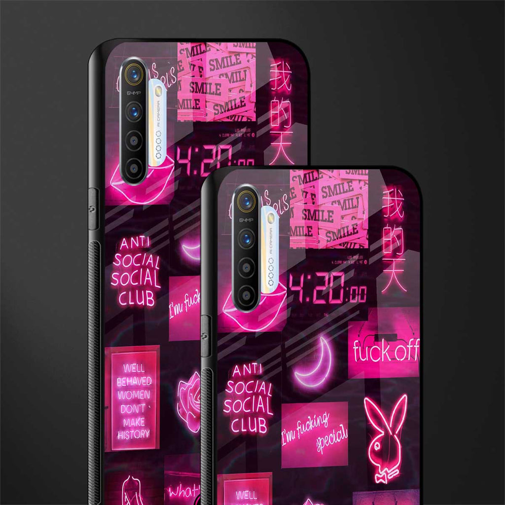 black pink aesthetic collage glass case for realme x2 image-2