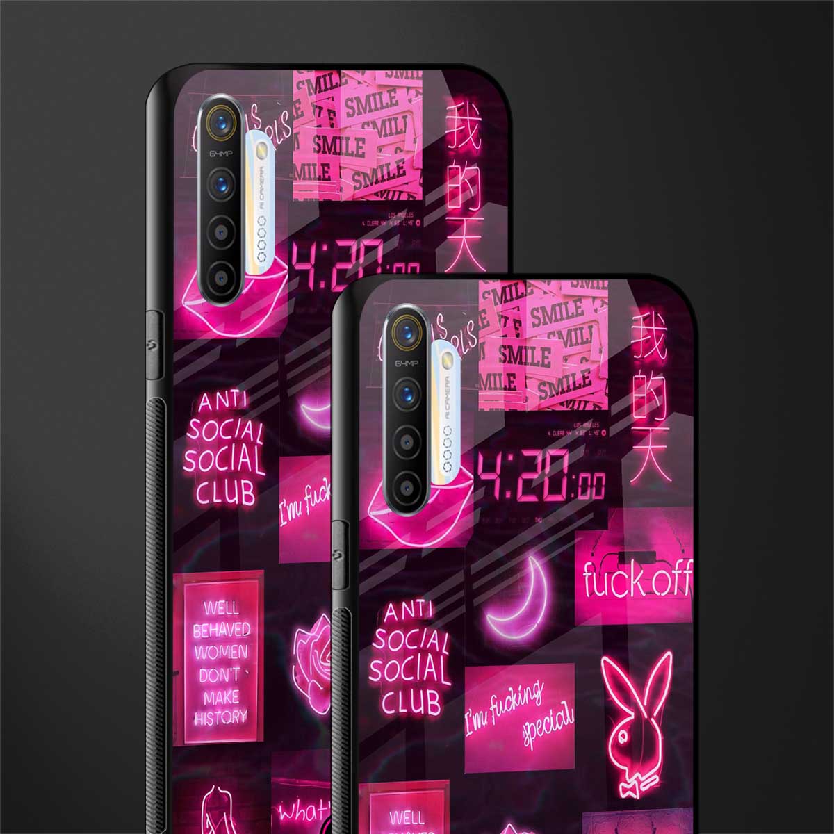 black pink aesthetic collage glass case for realme xt image-2