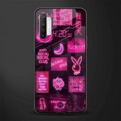black pink aesthetic collage glass case for realme xt image