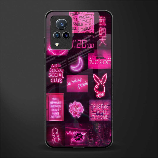black pink aesthetic collage glass case for vivo v21 5g image