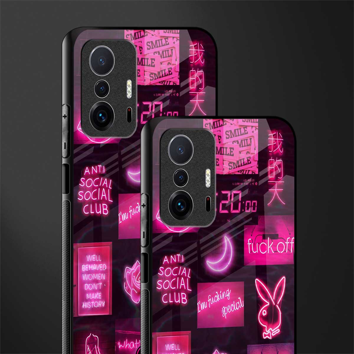 black pink aesthetic collage glass case for mi 11t pro 5g image-2