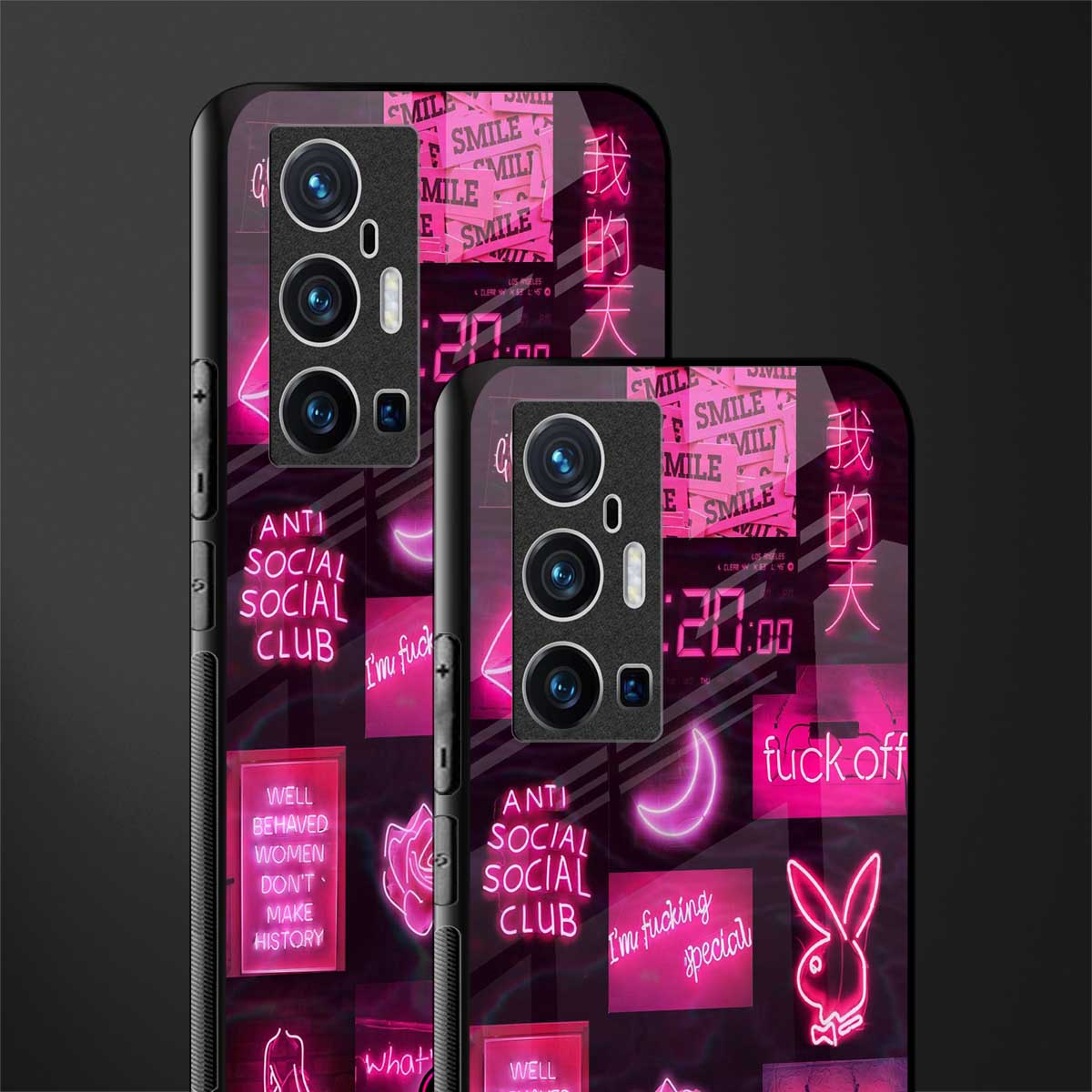 black pink aesthetic collage glass case for vivo x70 pro plus image-2