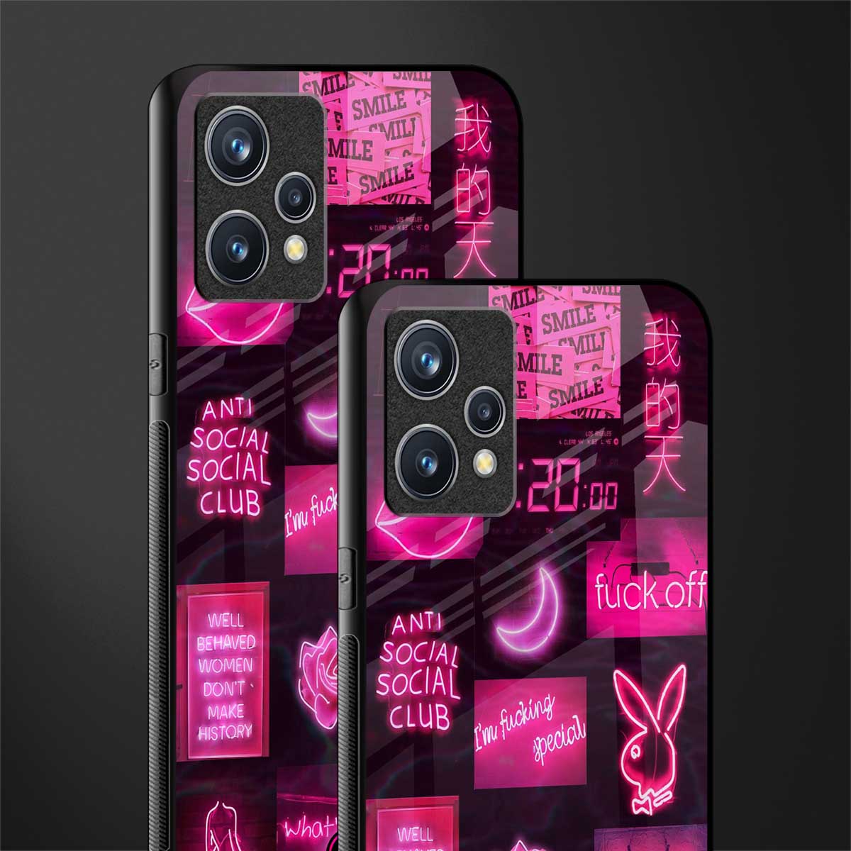 black pink aesthetic collage glass case for realme 9 4g image-2