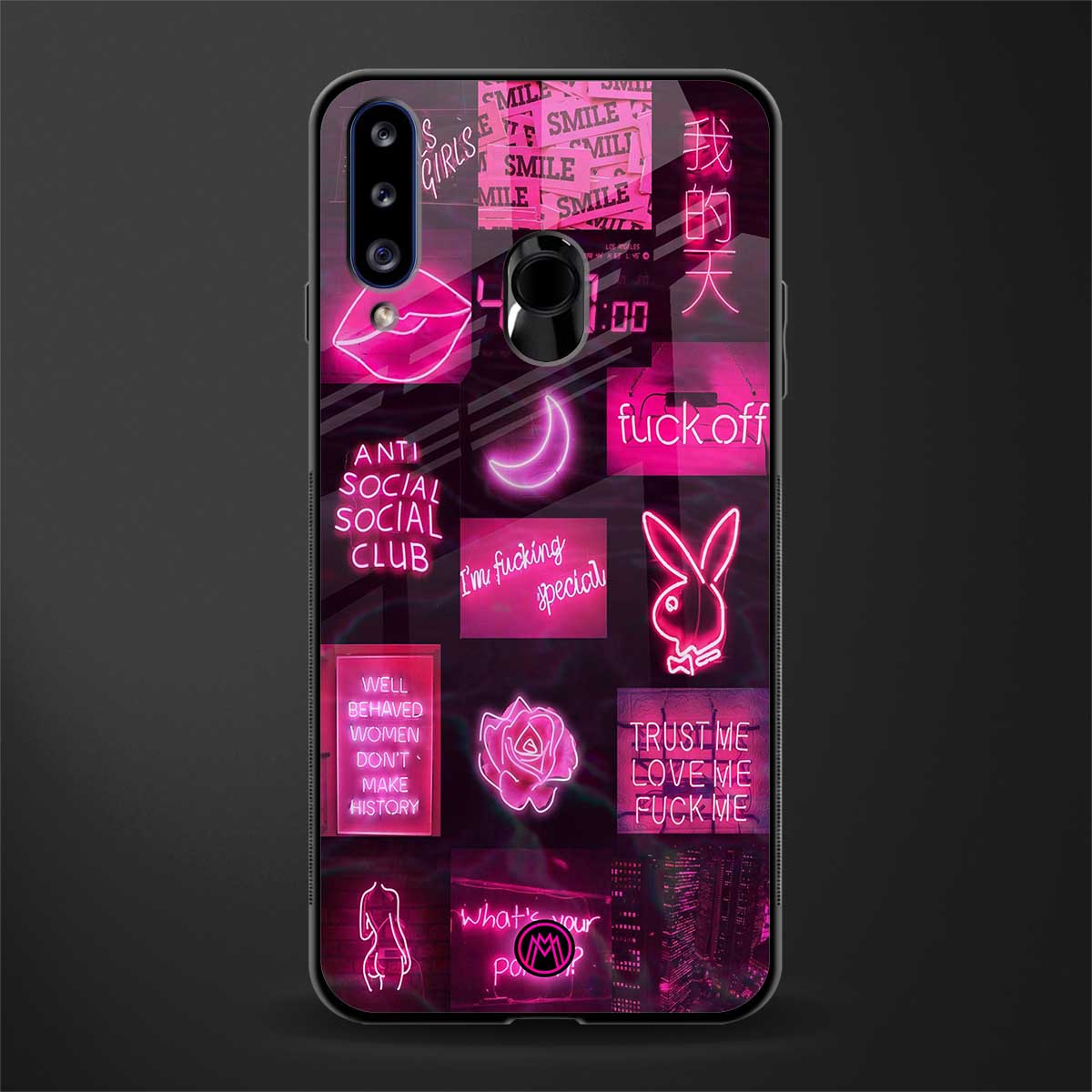 black pink aesthetic collage glass case for samsung galaxy a20s image