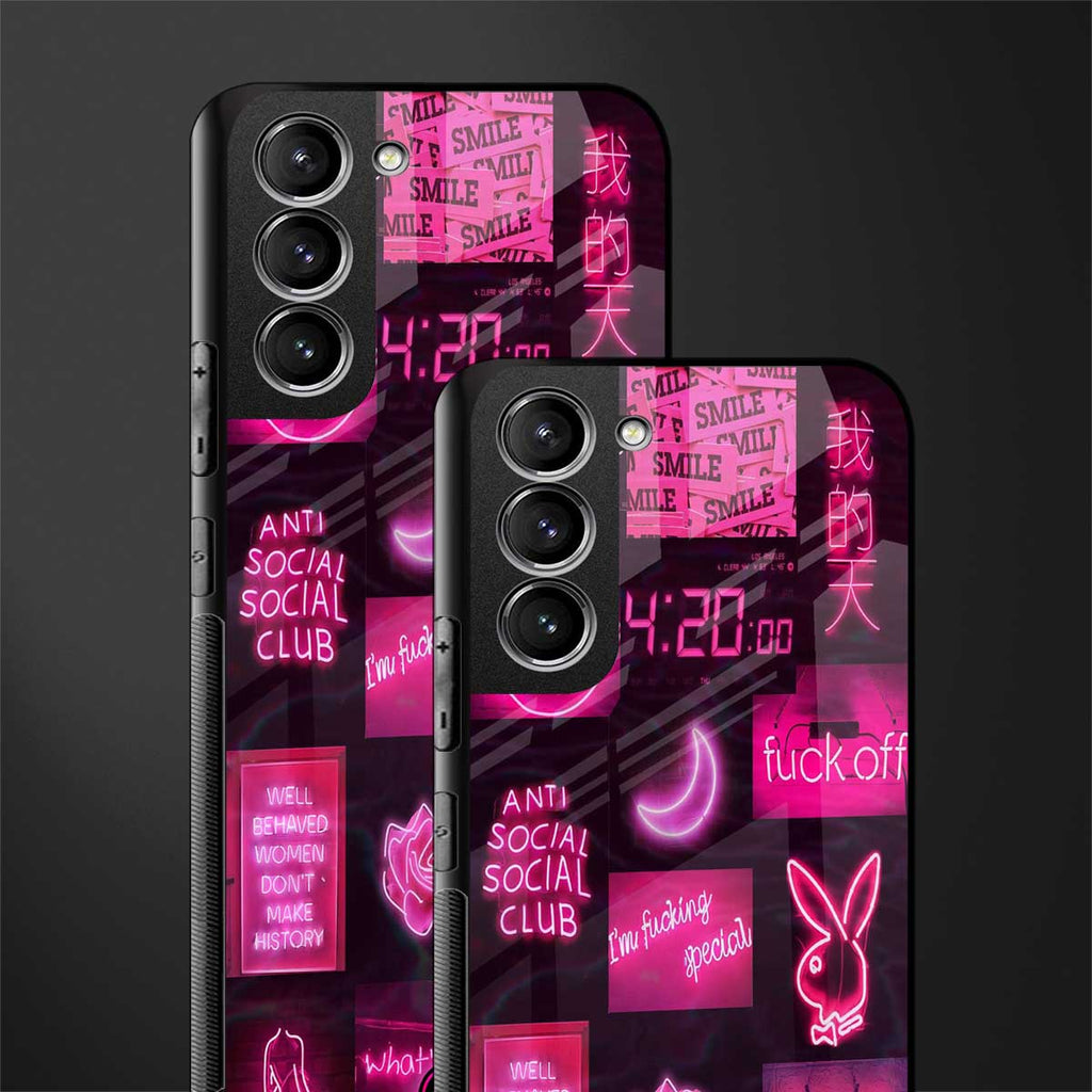 black pink aesthetic collage glass case for samsung galaxy s22 plus 5g image-2
