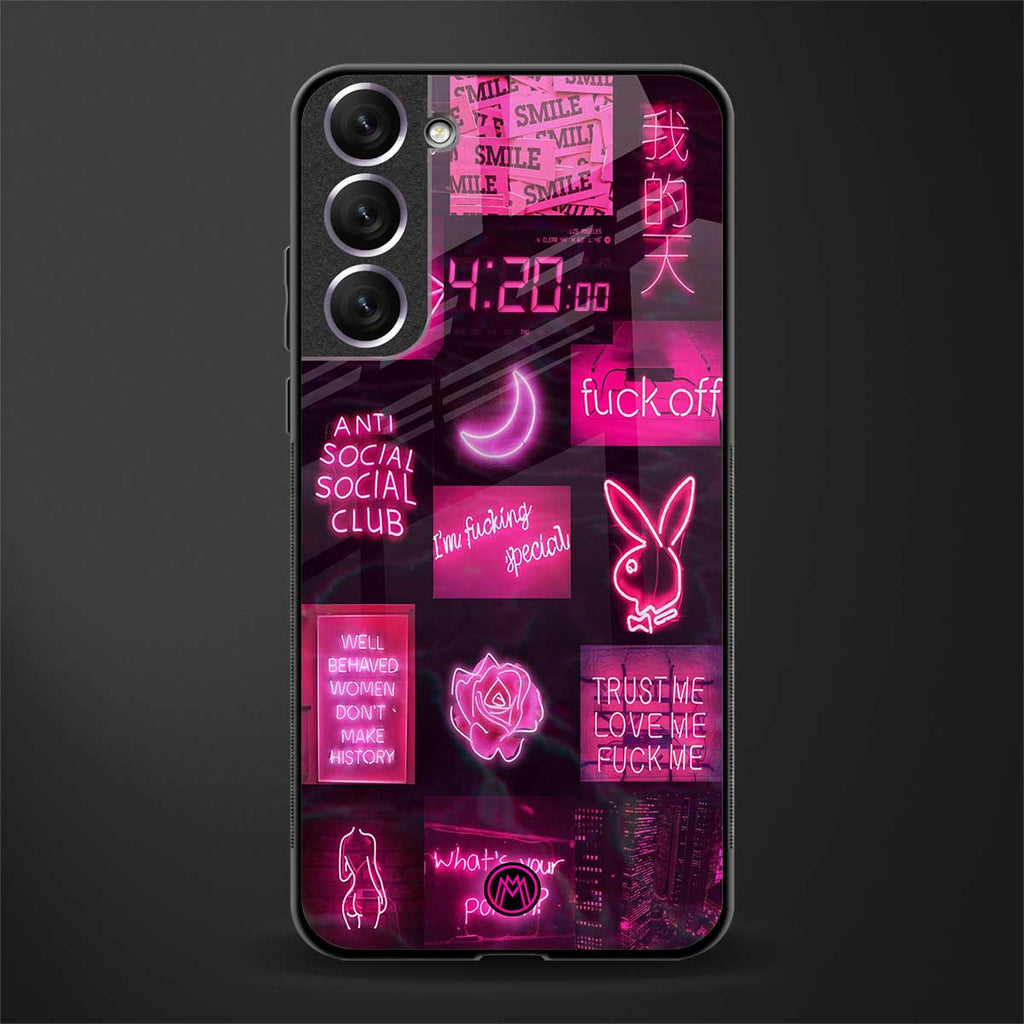 black pink aesthetic collage glass case for samsung galaxy s22 5g image