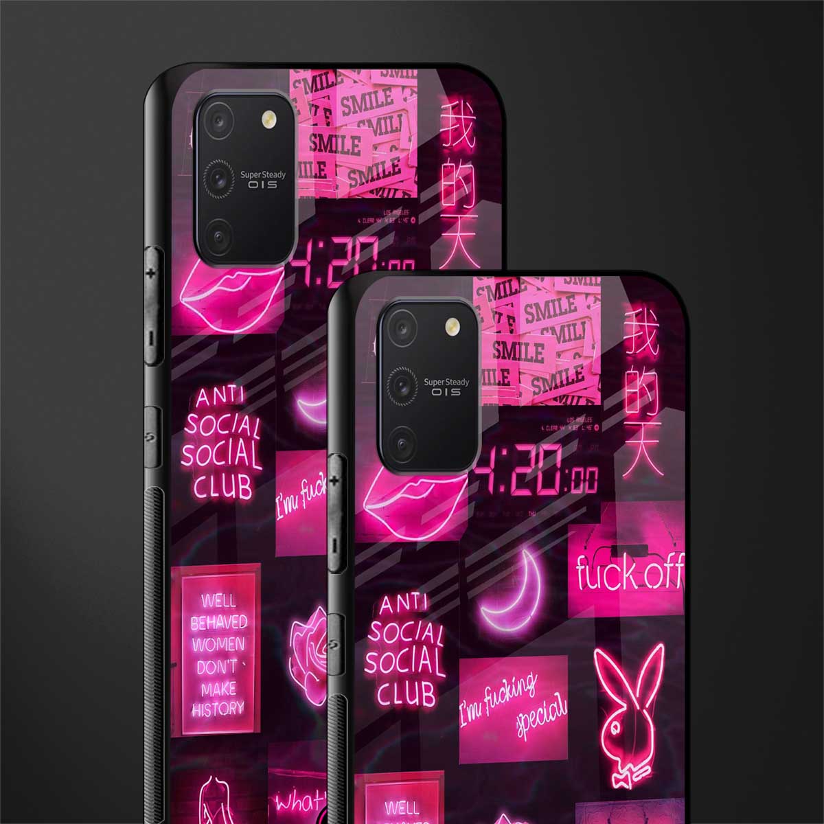 black pink aesthetic collage glass case for samsung galaxy a91 image-2