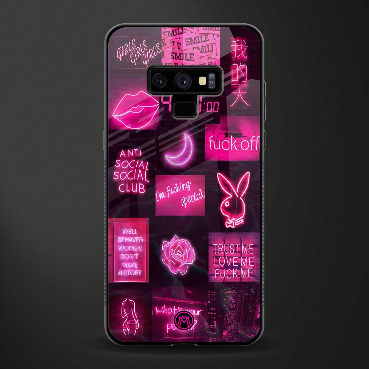 black pink aesthetic collage glass case for samsung galaxy note 9 image