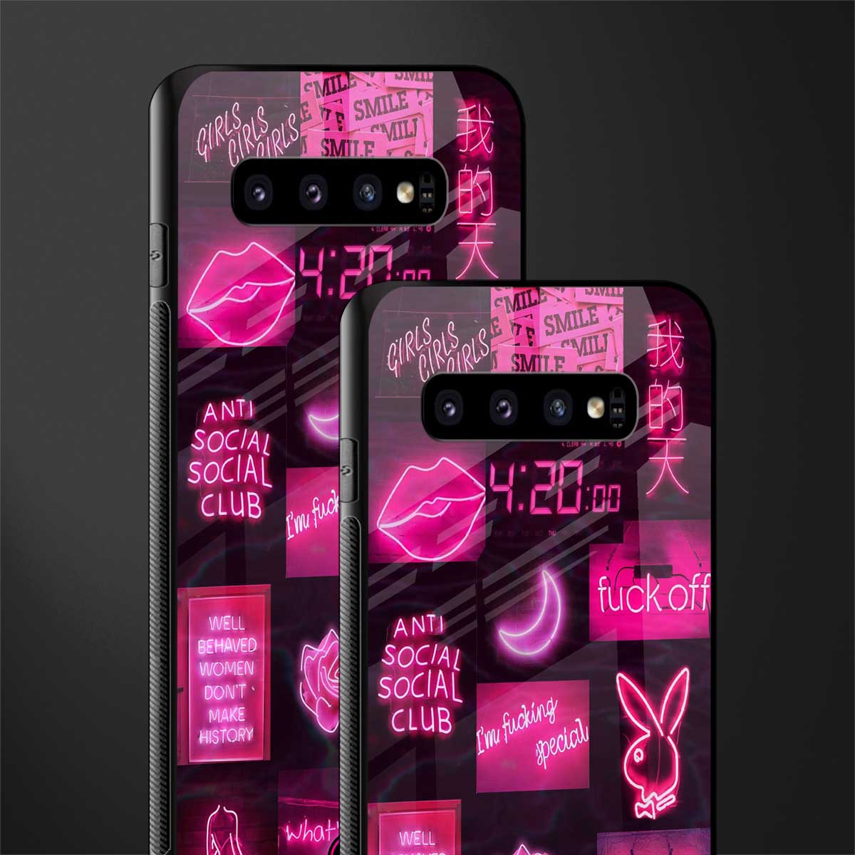 black pink aesthetic collage glass case for samsung galaxy s10 image-2