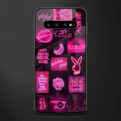 black pink aesthetic collage glass case for samsung galaxy s10 plus image