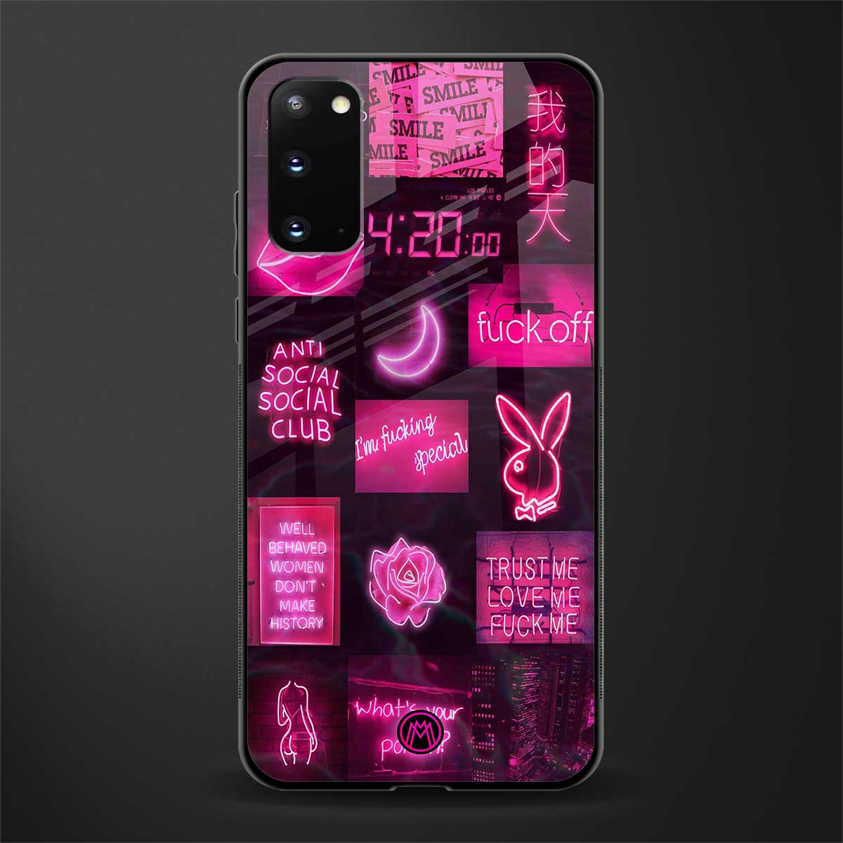 black pink aesthetic collage glass case for samsung galaxy s20 image
