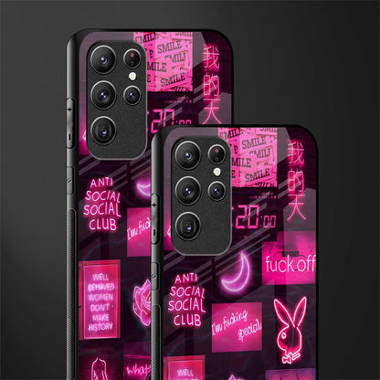black pink aesthetic collage glass case for samsung galaxy s22 ultra 5g image-2