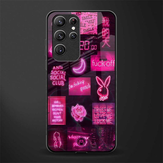 black pink aesthetic collage glass case for samsung galaxy s22 ultra 5g image
