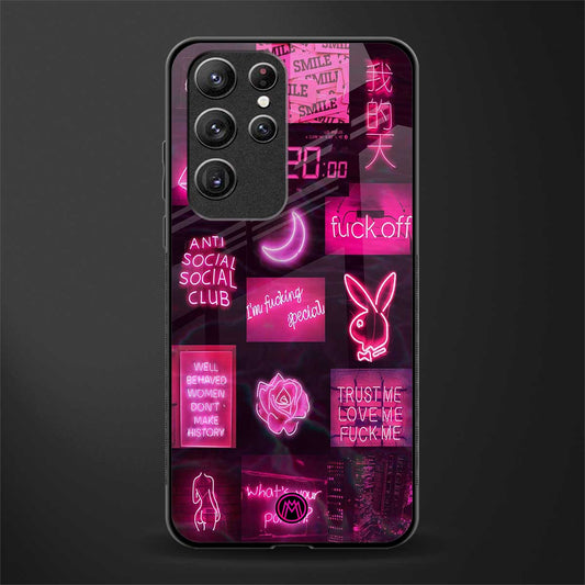 black pink aesthetic collage glass case for samsung galaxy s21 ultra image